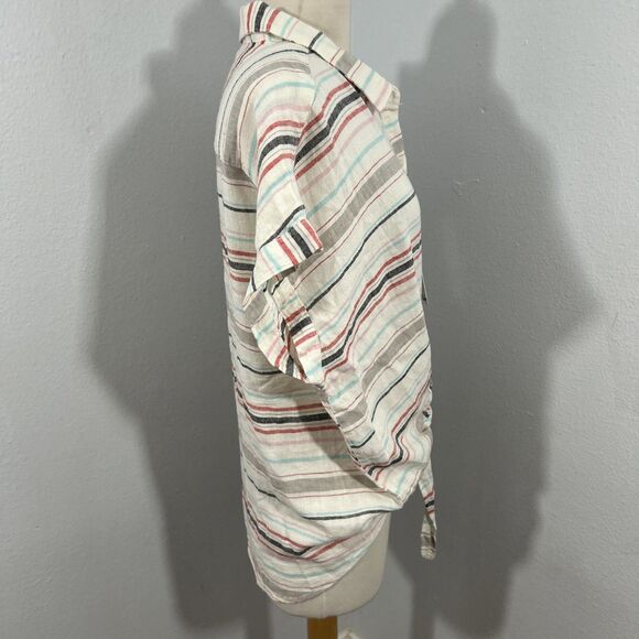 Weatherproof  Top Womens XL Washable Linen Stripe Tie Front Button up Blouse - Picture 4 of 8